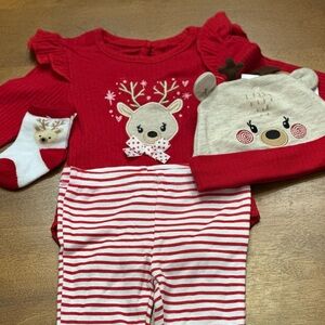 Baby Essentials Red and White Reindeer Set 4 Pc